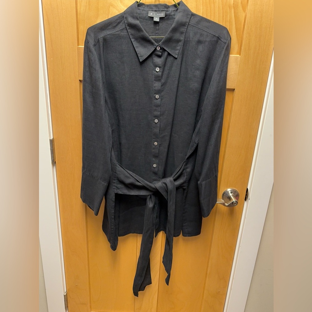 Go Silk Black 100% Linen 3/4 Sleeve Button Up Size 3X